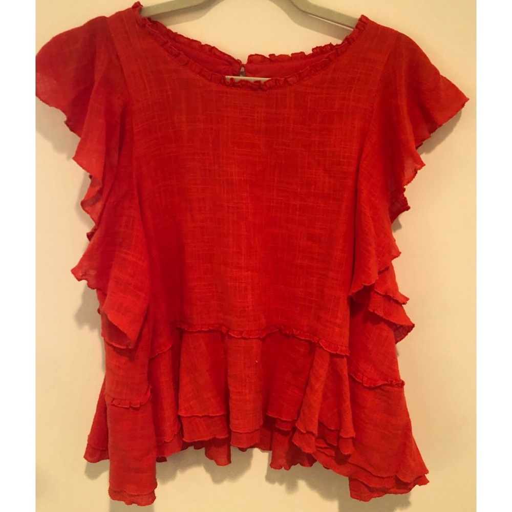 Anthropologie Red Ruffle Peplum Top